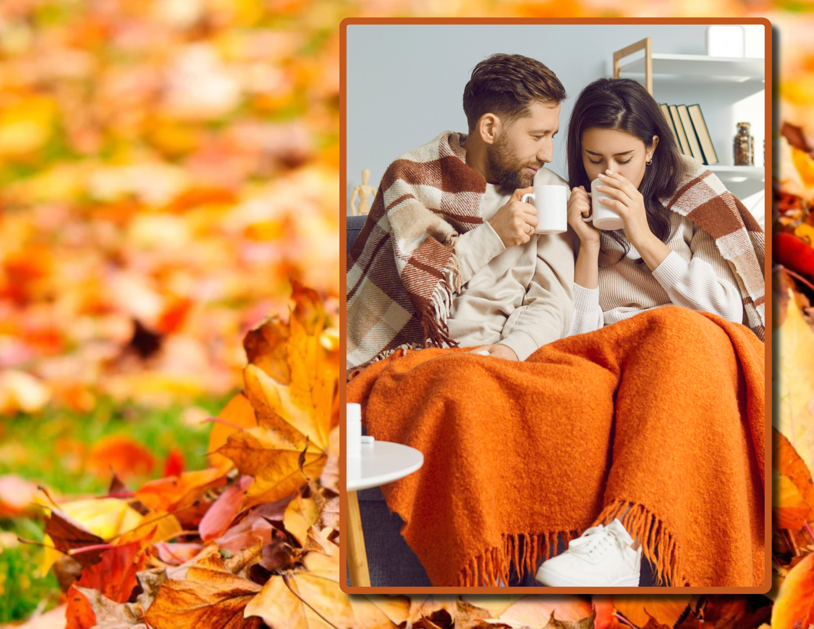 Couple sitting under blankets